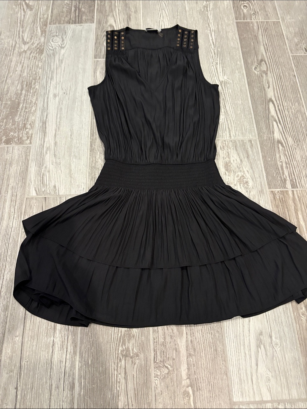 Ramy Brook Black Sleeveless Tiered Pleated Mini Dress